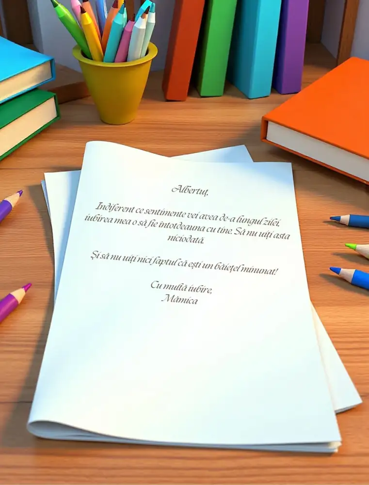 Dedicație scrisă de mămică