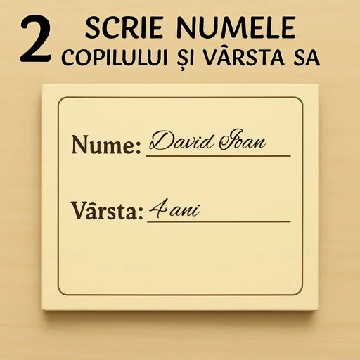 Scrie numele copilului și vârsta sa