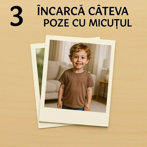 Încarcă câteva poze cu micuțul. Cu ajutorul lor se va crea personajul de poveste
